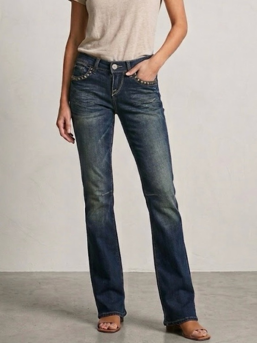 EXPRESS STUDDED LOW RISE BARELY BOOT SLIM FIT JEANS